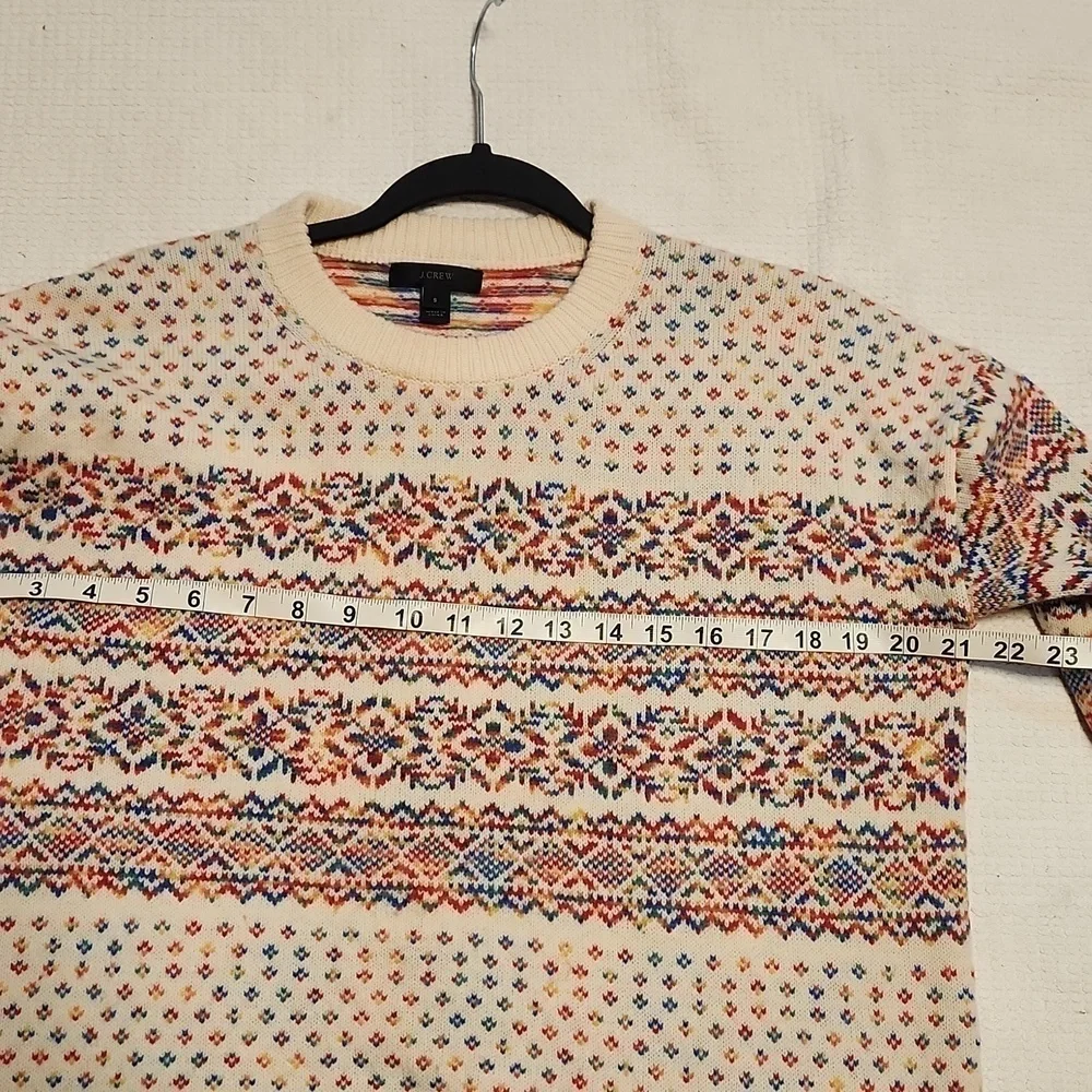 J. Crew cream Fair Isle Crew neck side slits wool oversized sweater sz S
